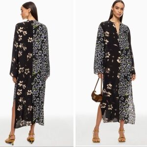 Rodebjer Sorrento Silk Floral Midi Dress in Black, Green & Gray Size S